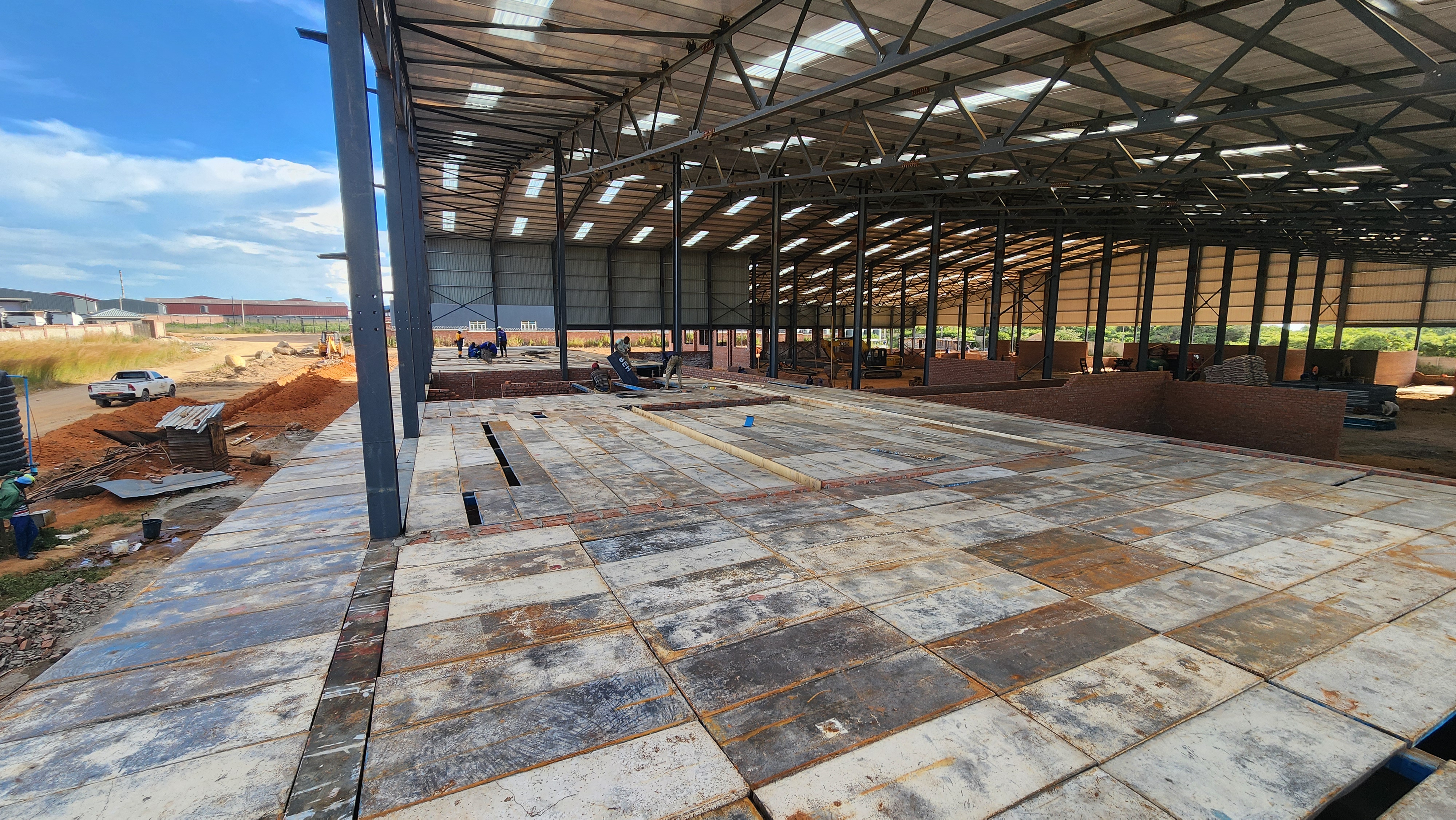 Deckpan and formwork materials at a construction yard